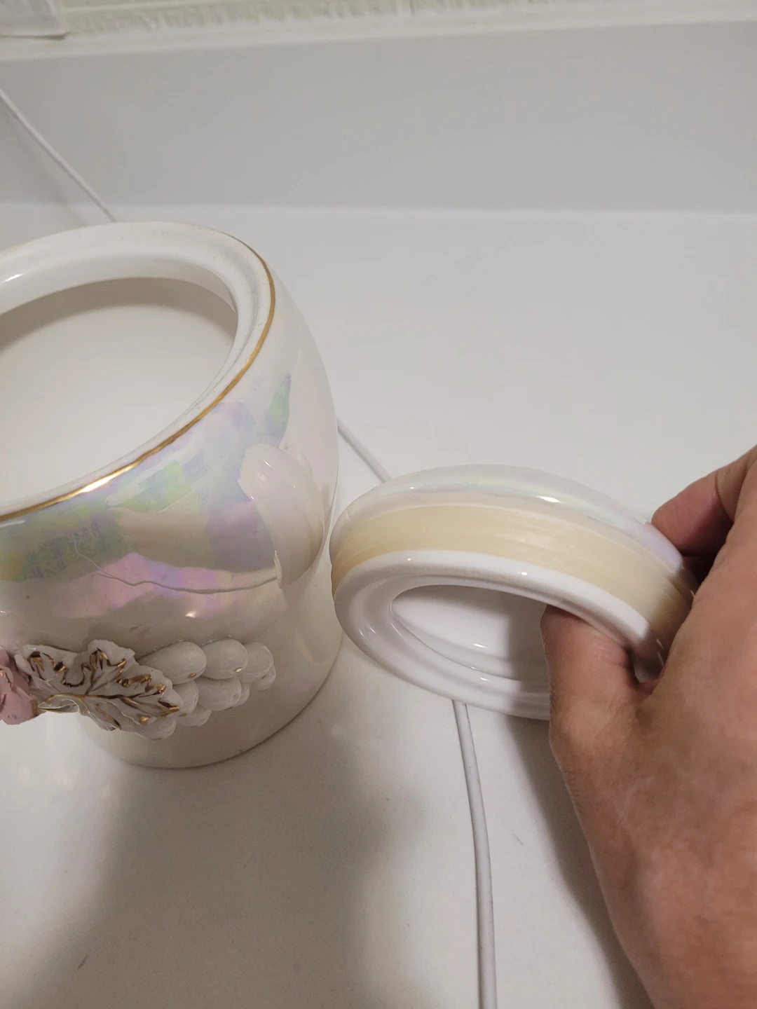 Vintage Iridescent Ceramic Sugar Bowl with Floral design $10 - photo 4