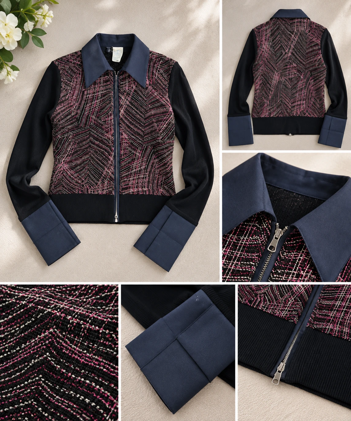 Collared Zip-Up blouse shirt with Lurex size small S - photo 2