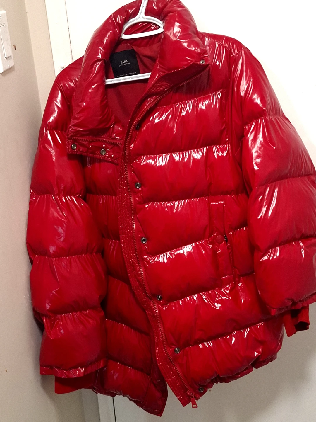 Zara Red Glossy Puffer Jacket