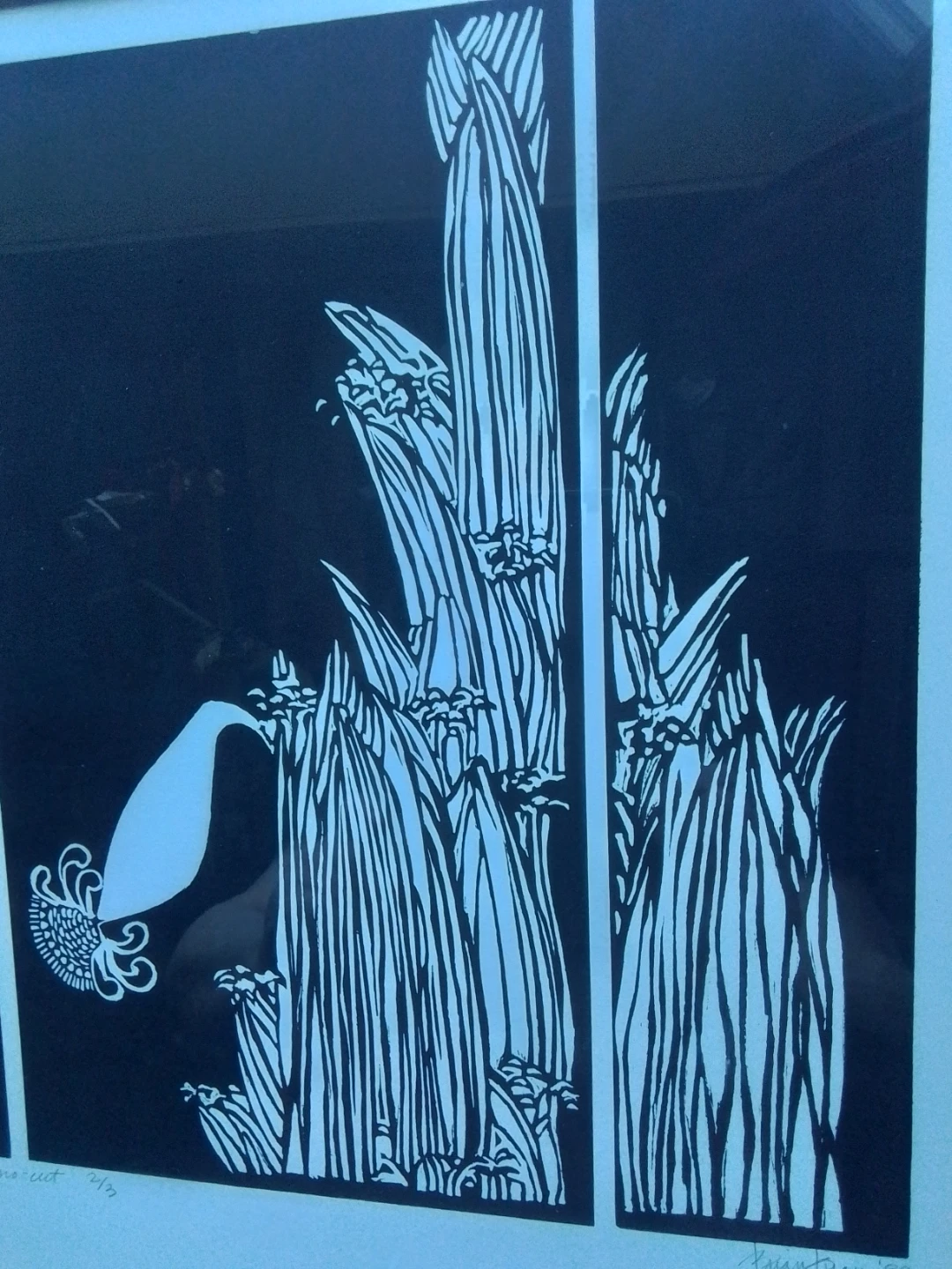 RARE Original 1989 Linocut Relief Print "Water Lily" - photo 5