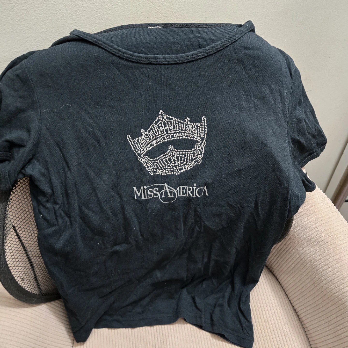 Miss America Rhinestone Crown Black T-Shirt