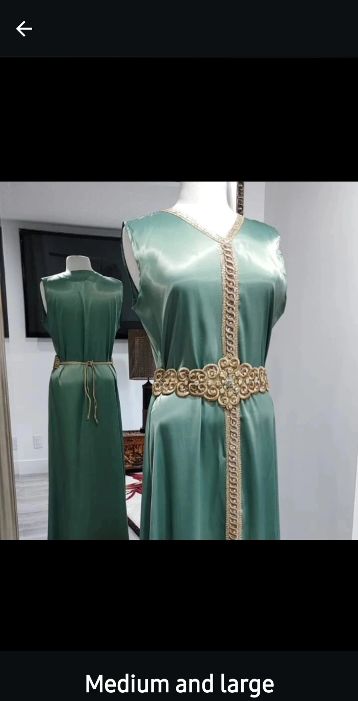 Green Satin Kaftan with Gold Embroidery - photo 3