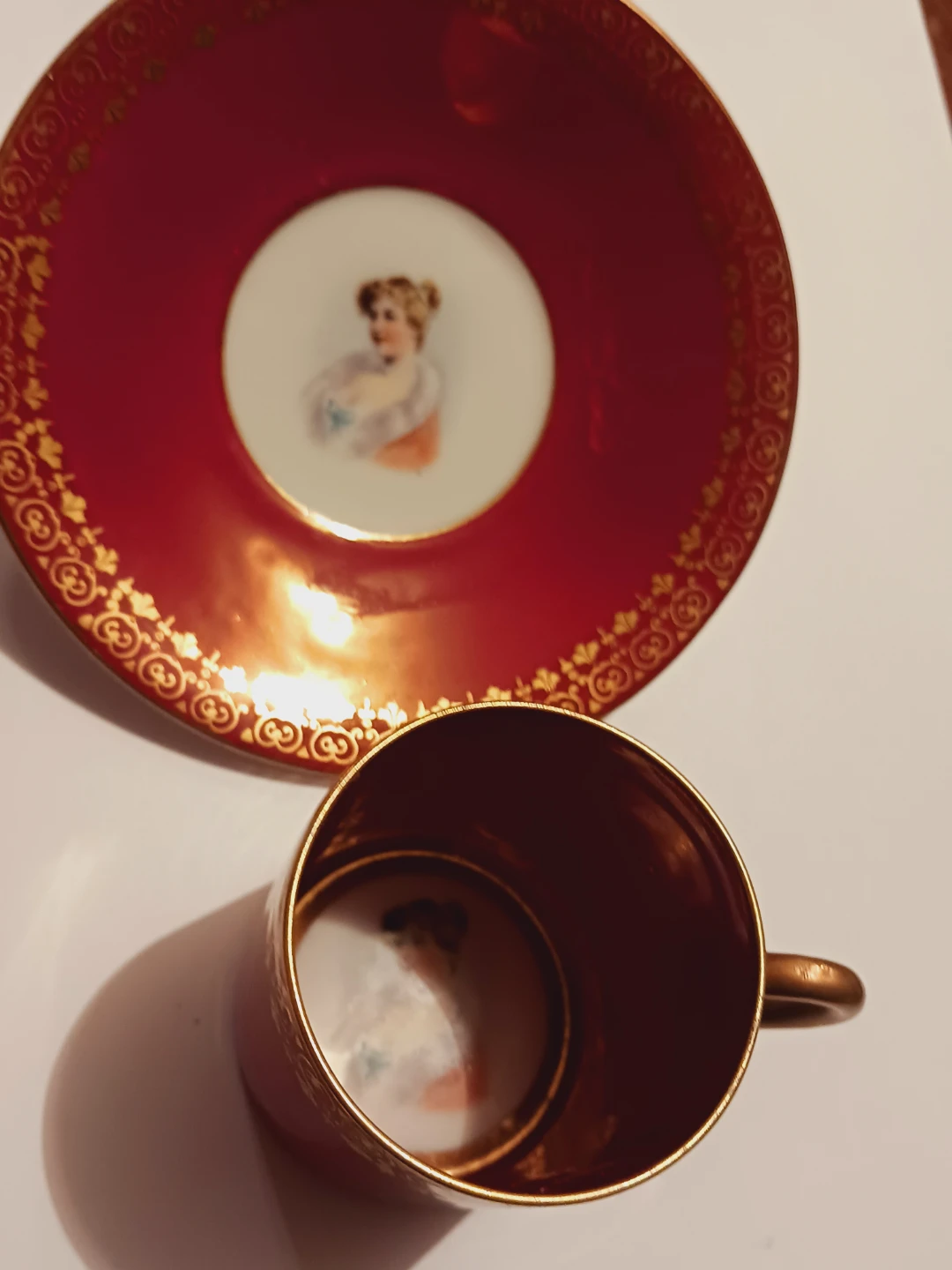 Antique 22K Gold Handpainted Portrait Cup & Saucer Espresso Set - photo 2