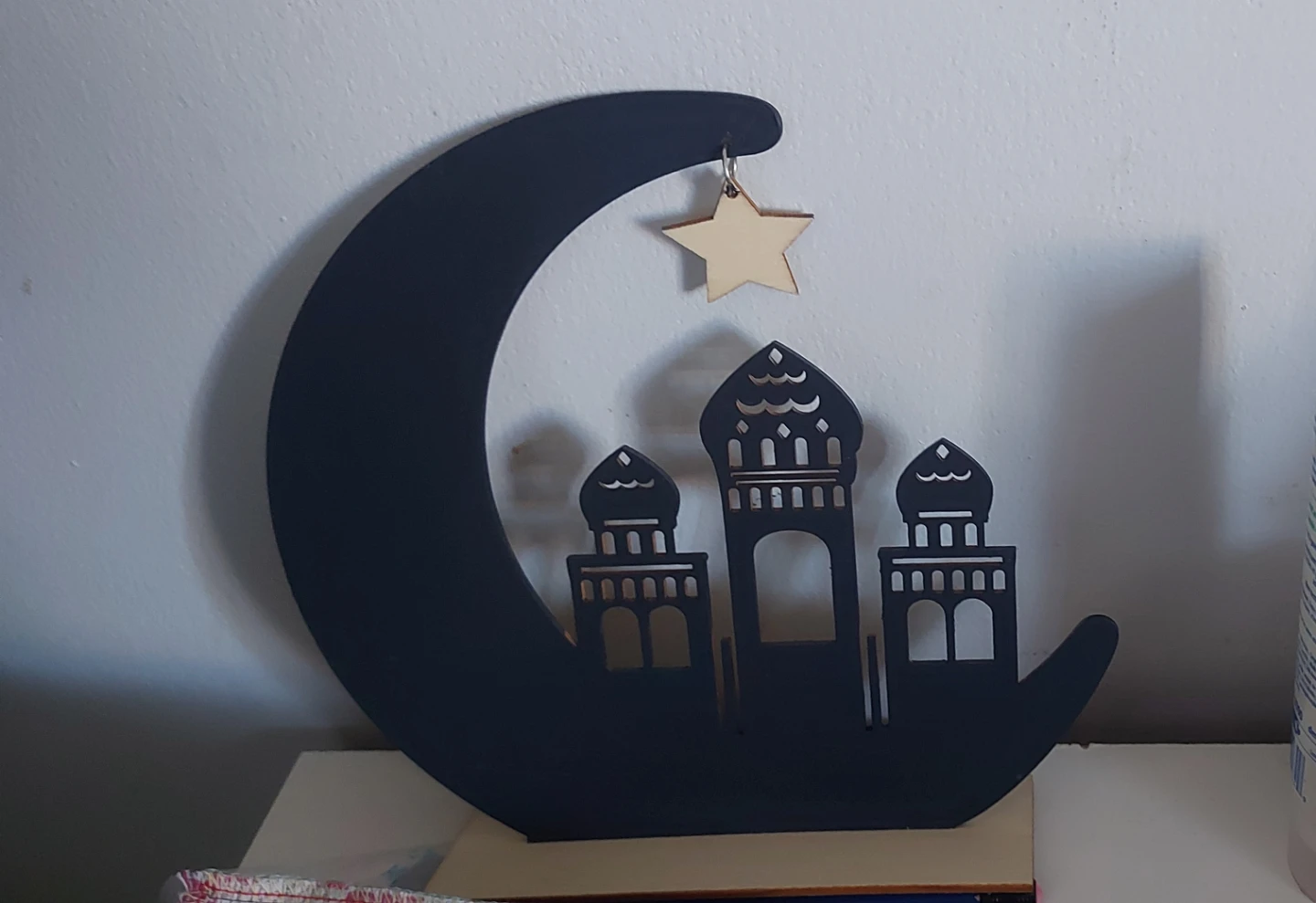Wooden Crescent Moon and Mosque Decor
