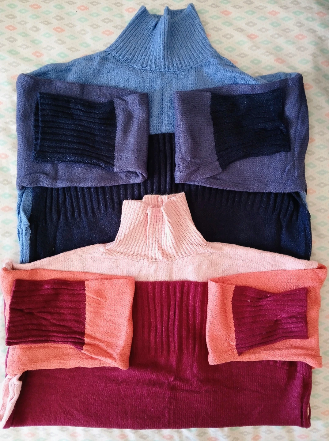 Two-tone turtleneck sweaters