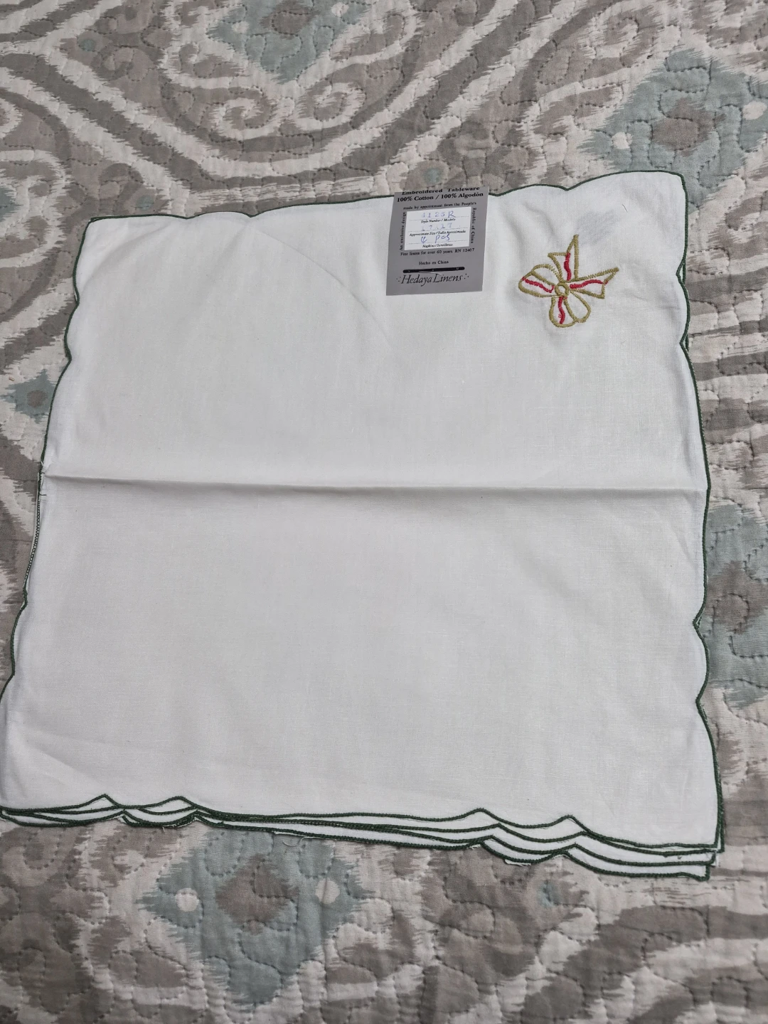 Beautiful Set of 4 Embroidered Linen Napkins 100% Cotton - photo 5