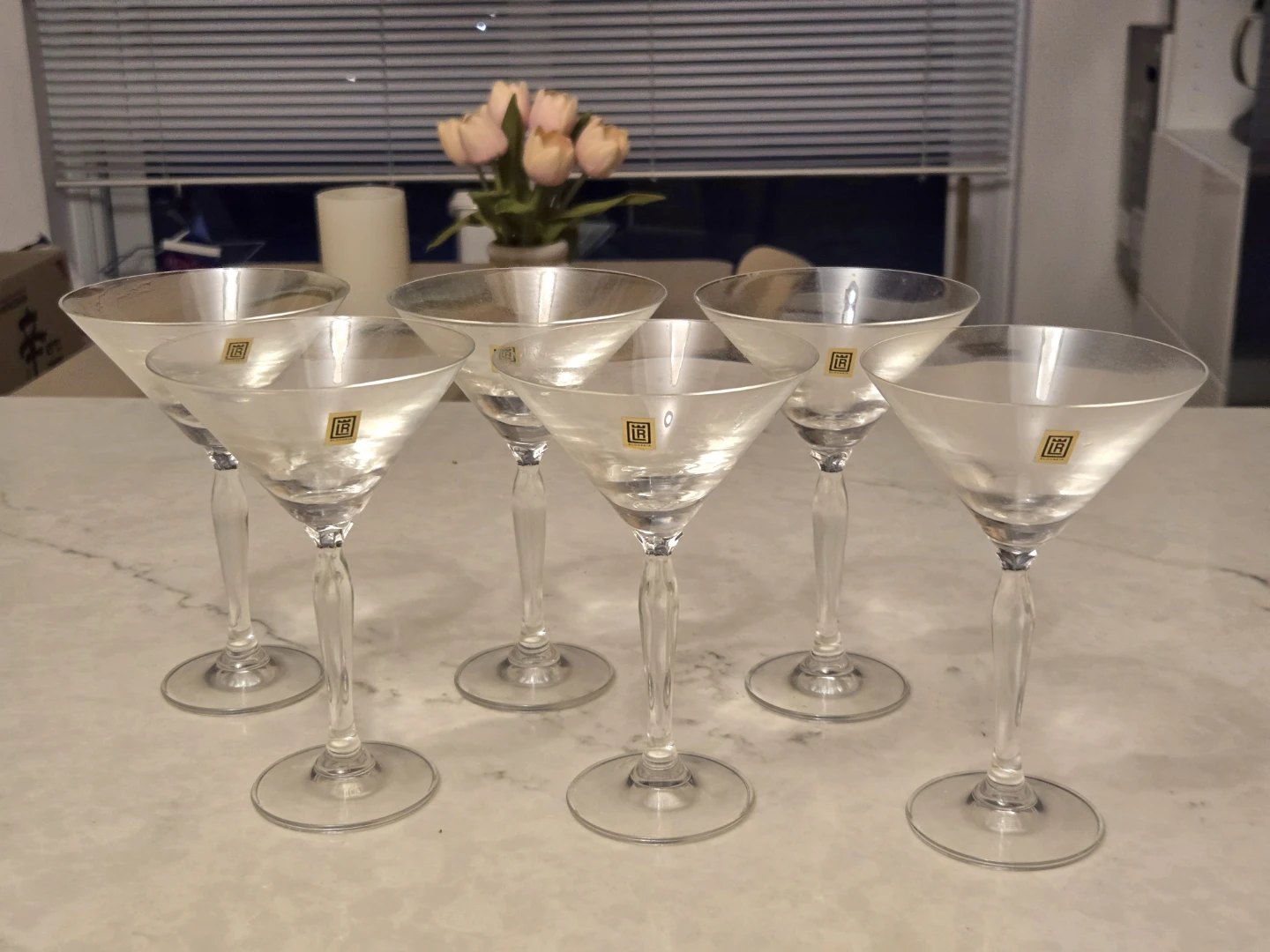 Set of 6 LR (Leadnicke Rovne)  crystal Slovakia martini glasses