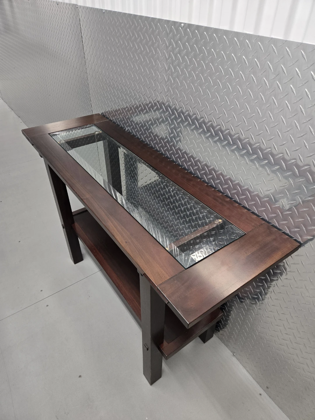 Dark Wood Console Table with Glass Top