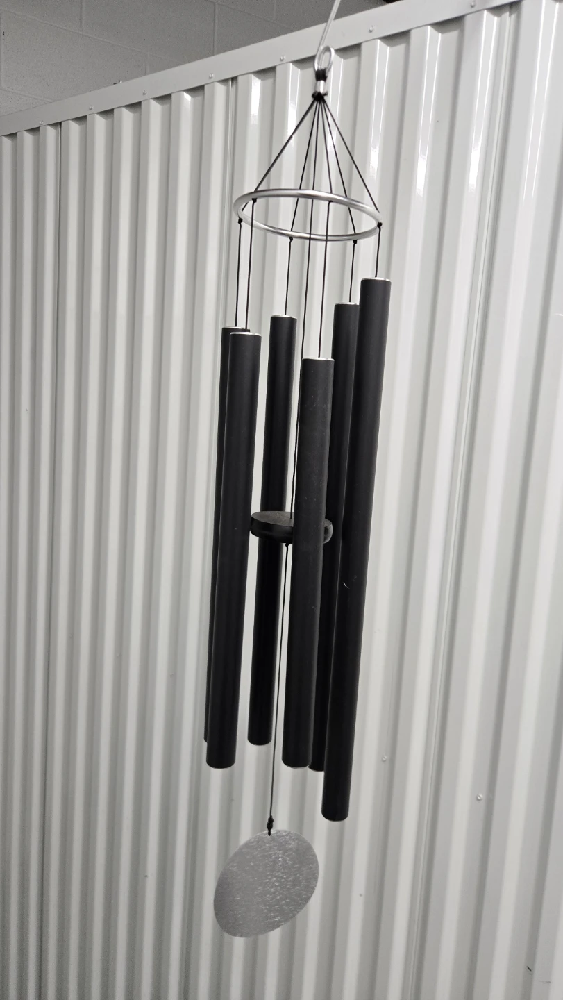 Black & Silver Metal Hanging Wind Chime with Silver Disc Round