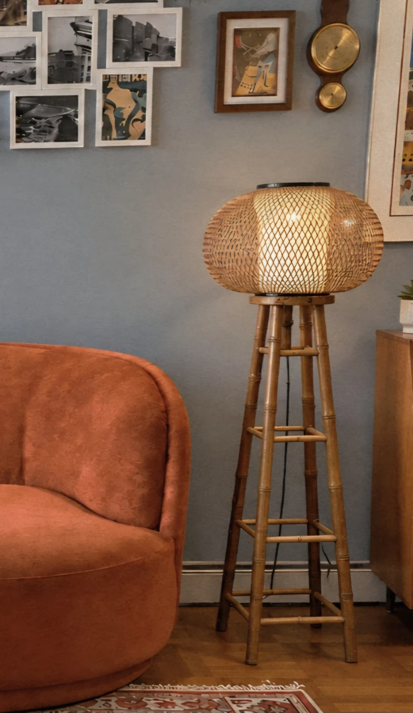 Vintage Woven Rattan Floor Lamp - photo 2