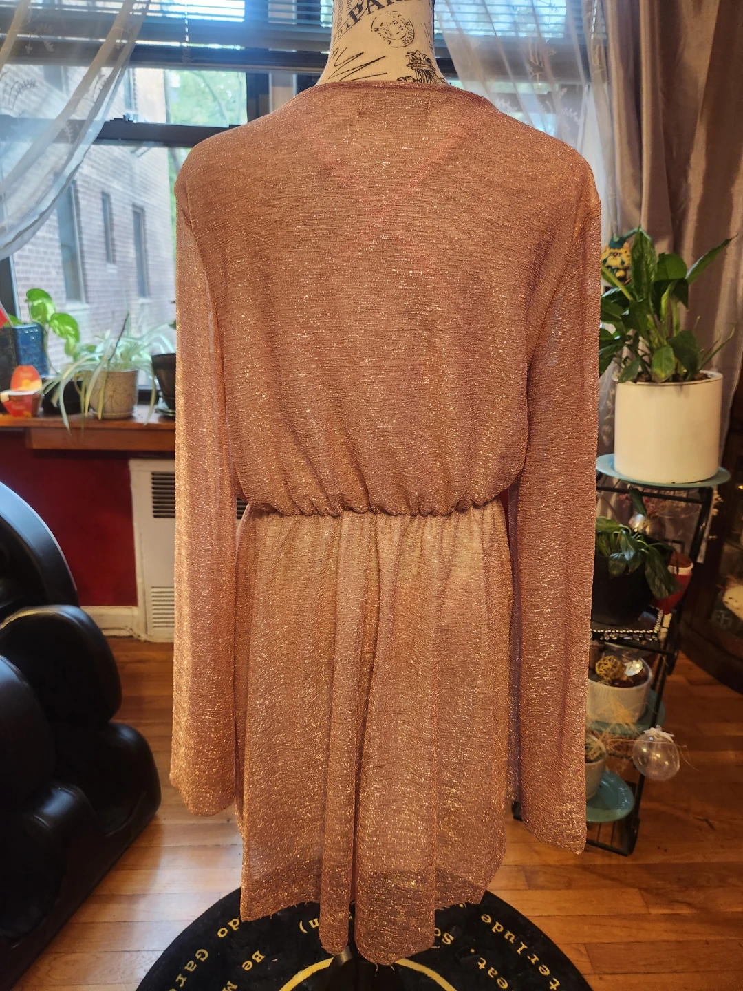 Cute Plus size  Rose Gold Metallic Long Sleeve Mini Dress - photo 4
