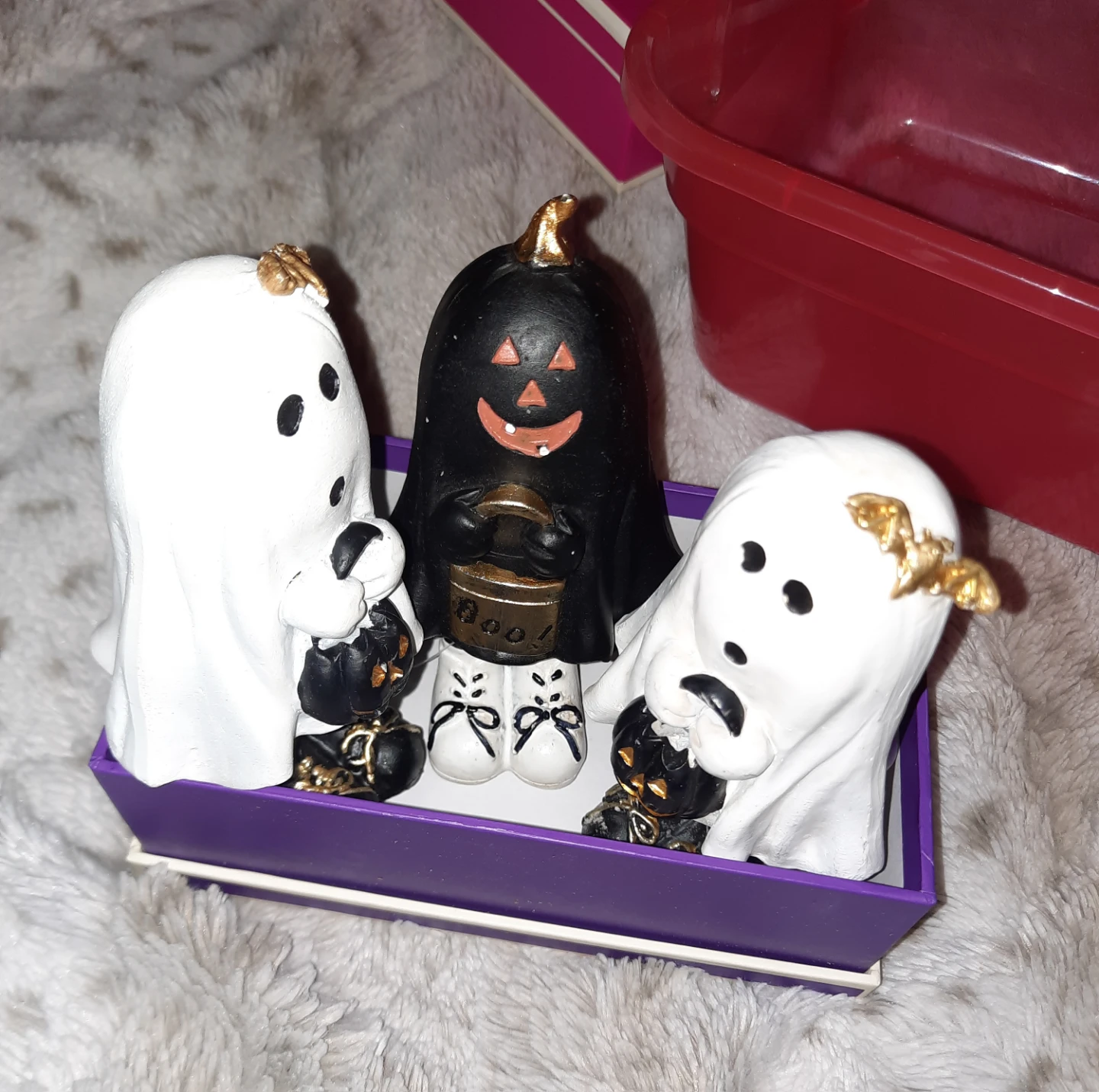 Set of 3 Halloween Ghost and Pumpkin DecoratingFigurines