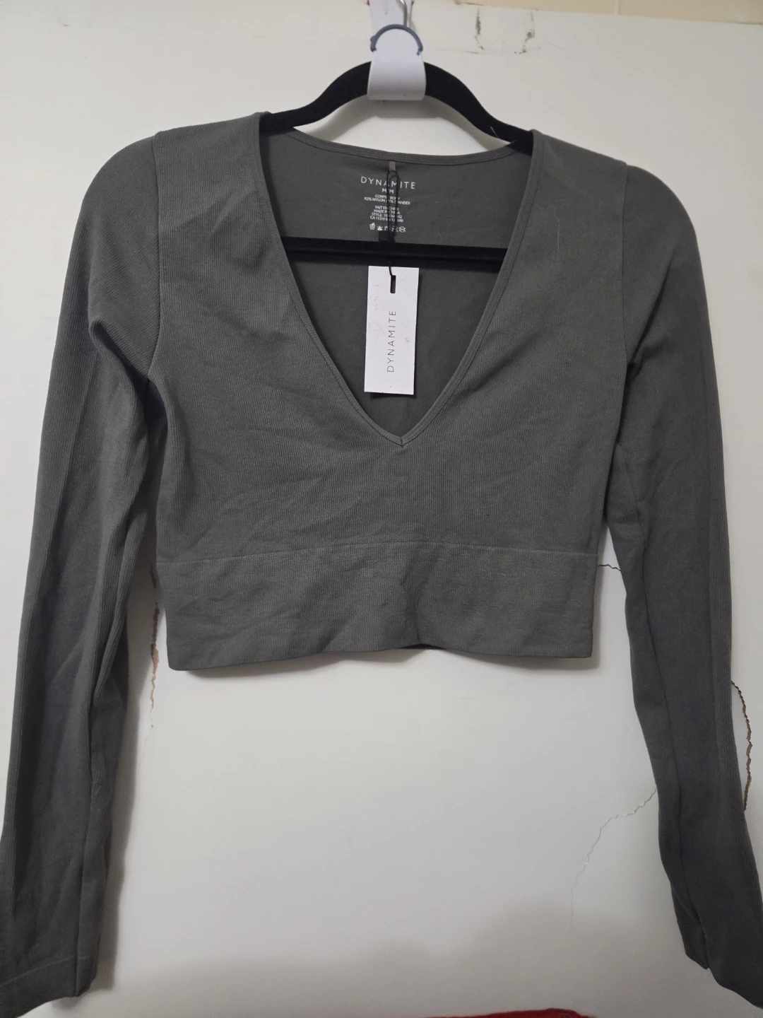 Dynamite Long Sleeve Crop Top Olive Green
