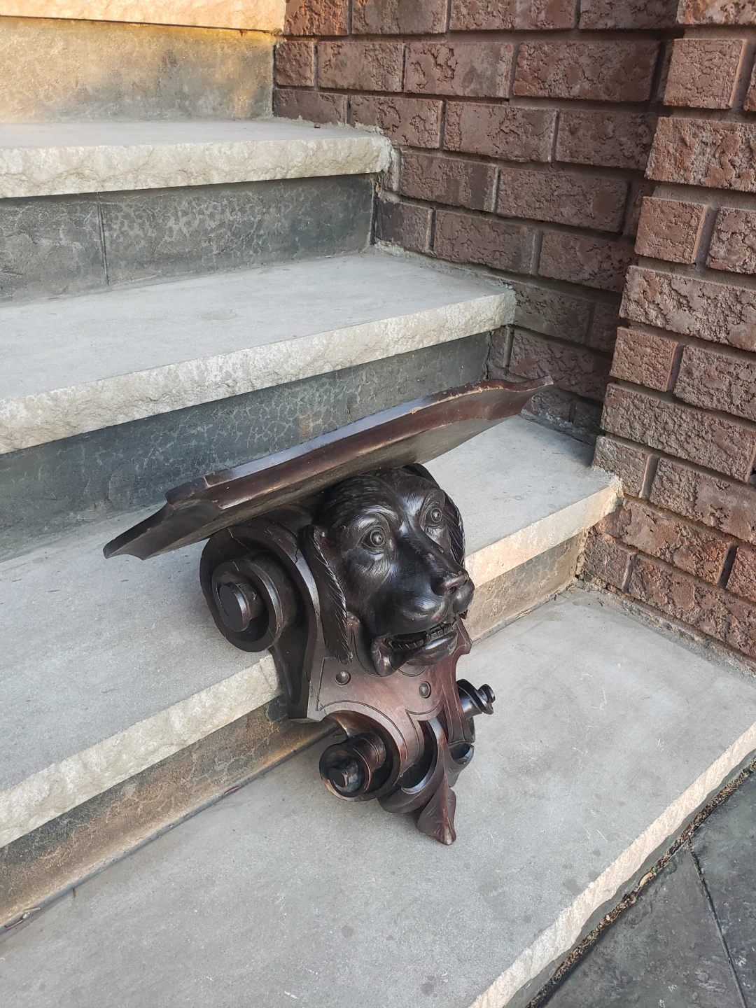 Carved Wood Dog Head Wall Shelf