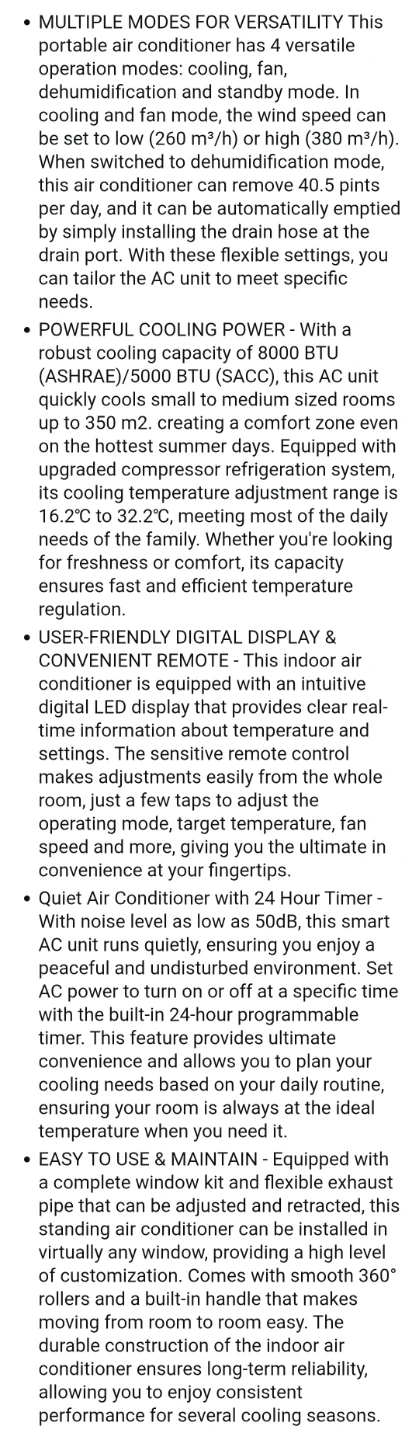 GALRODIN 8000 BTU Portable Air Conditioner + Dehumidifier - photo 4