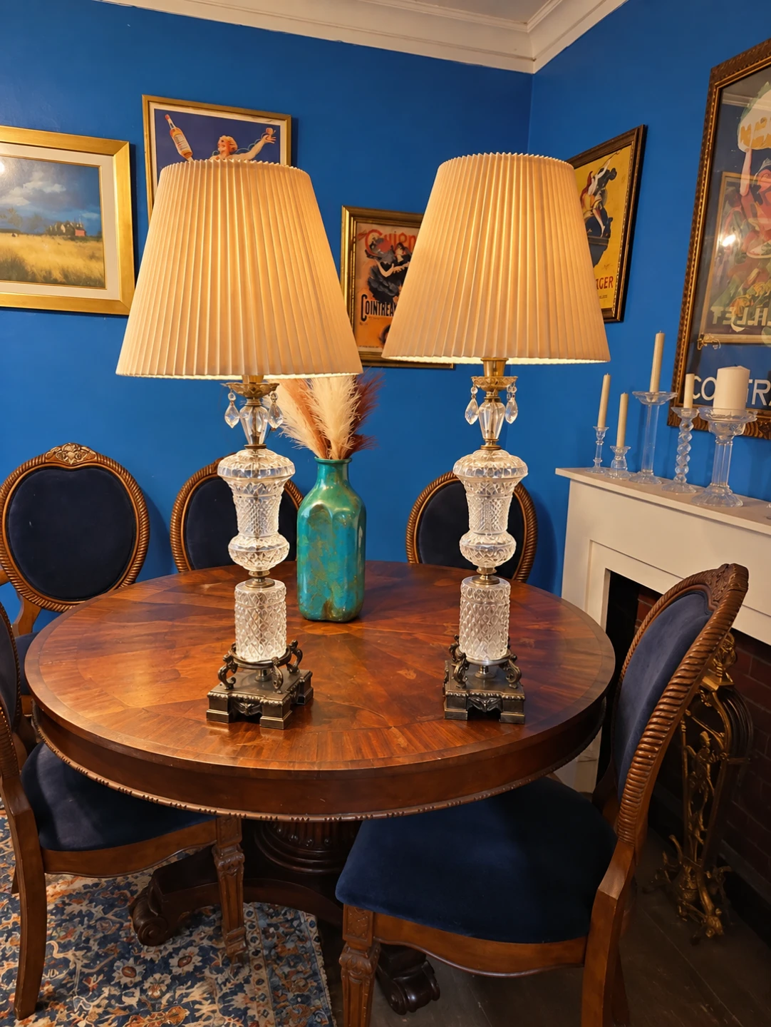 Two Hollywood Regency Vintage Crystal Brass Table Lamps - photo 2