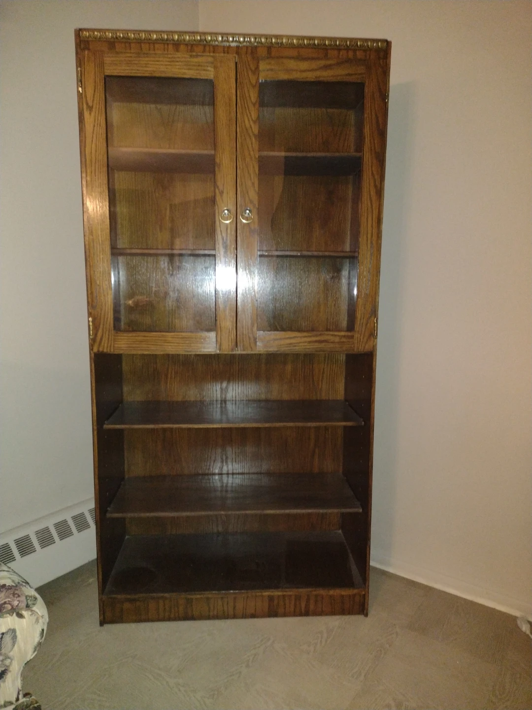 Oak Bookcase with Glass Doors