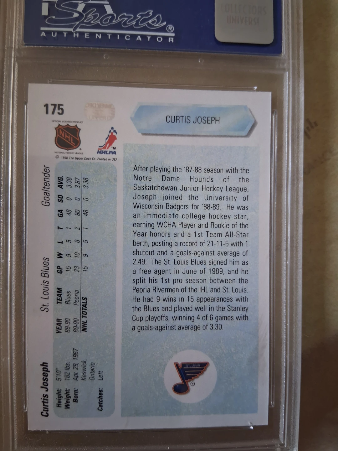 1990 Upper Deck Curtis Joseph PSA 8 Rookie Card - photo 2