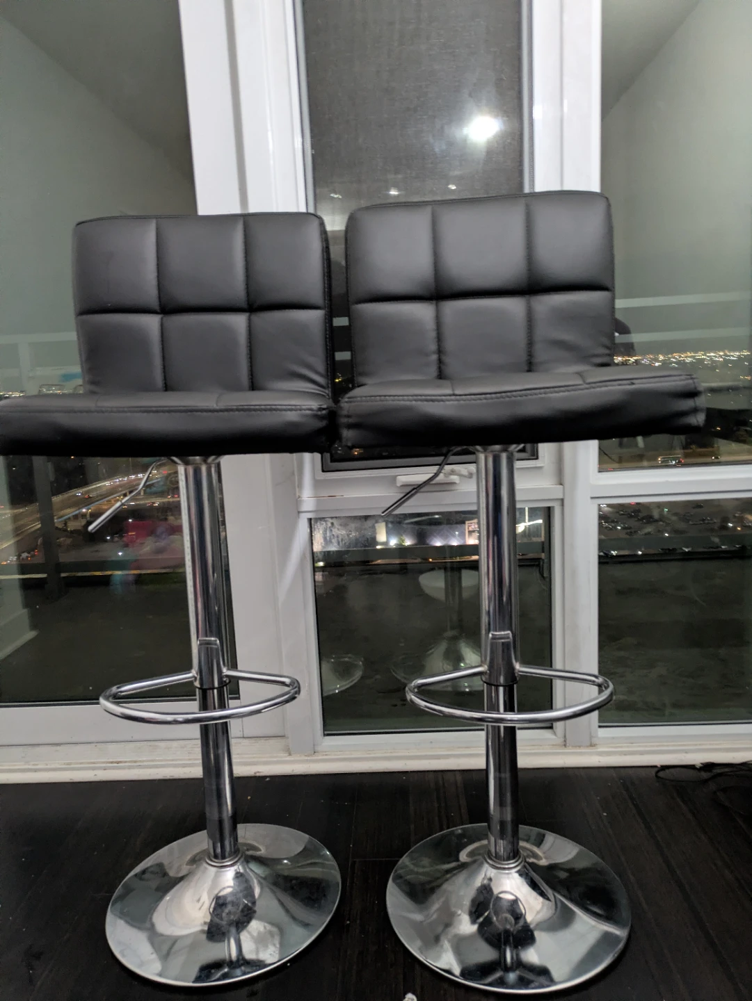 Black Quilted Adjustable Bar Stools - 2 pieces