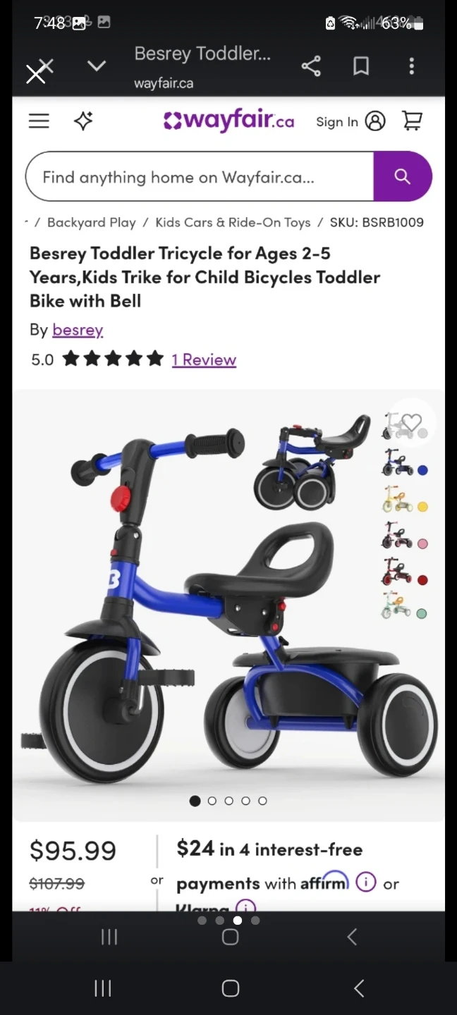 Besrey Foldable Toddler Tricycle - Blue - photo 3