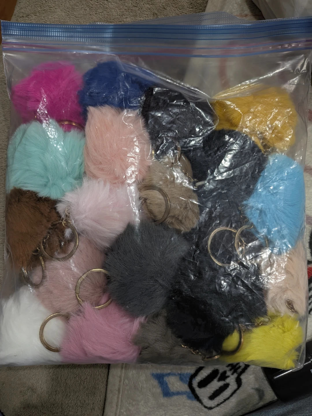 20 Assorted Fluffy Faux Fur Pom Pom Keychains