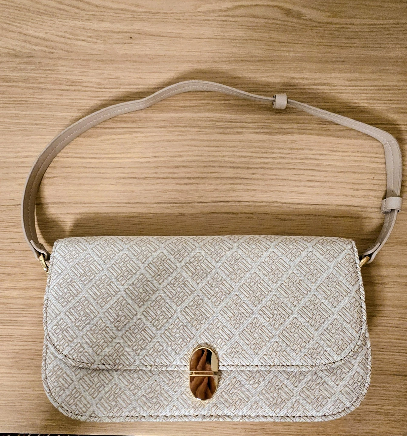 Beige Patterned Shoulder Bag