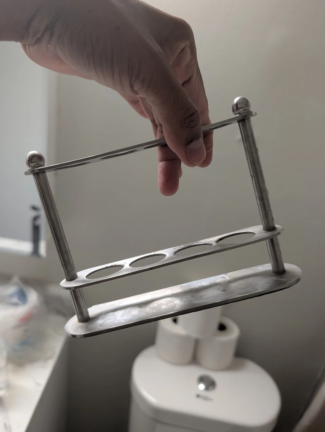Metal Test Tube Rack and White Ceramic Toothbrush Holder - photo 2