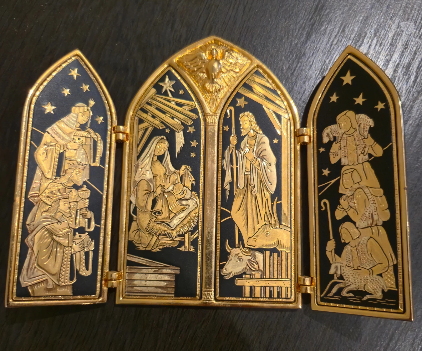 Gold-Tone Nativity Triptych Ornament
