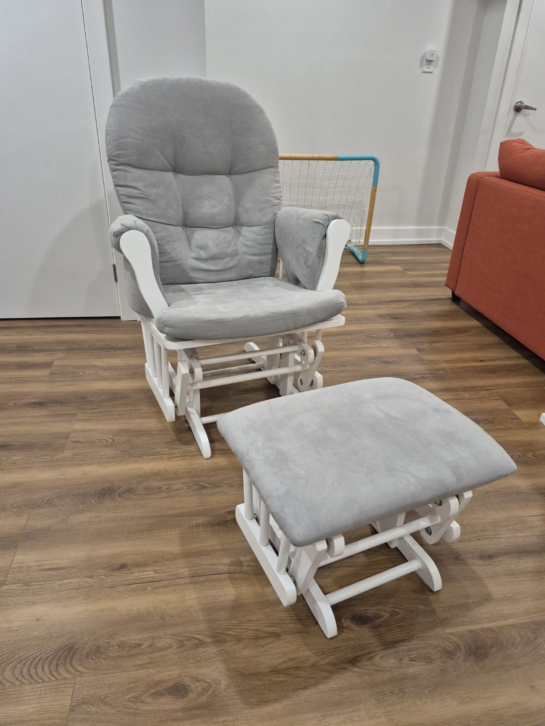 White Glider Rocking Chair with Ottoman