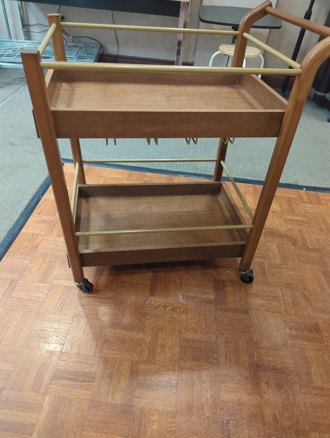 Wooden Serving Trolley with Wine Glass Rack