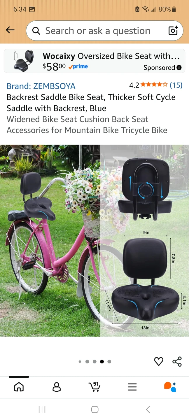 ZEMBSOYA Backrest Saddle Bike Seat - photo 4