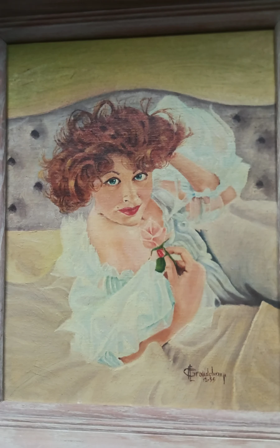Vintage 1955 Glamour Oil Painting Art – Arlene Dahl - photo 2