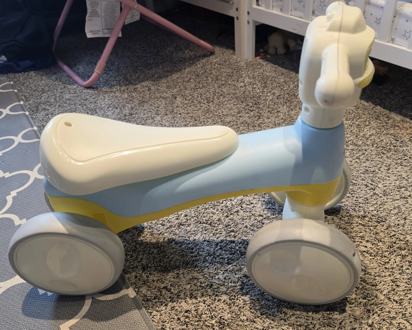 Toddler balance bike with music and bubbles