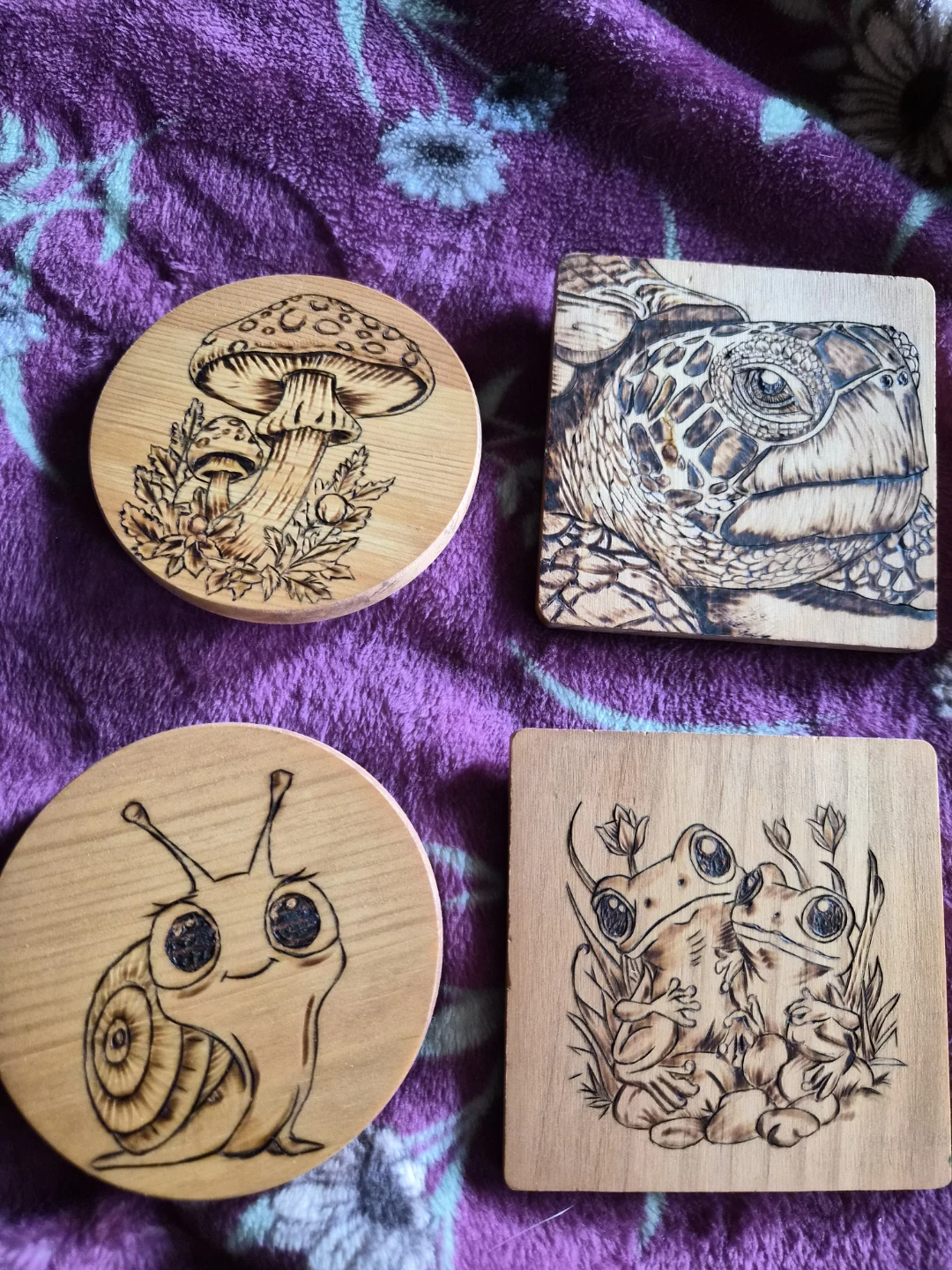 Set of 4 Wood Burned Coasters