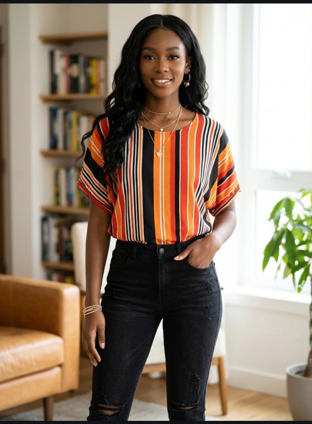 New Beautiful colorful striped dolman sleeve top