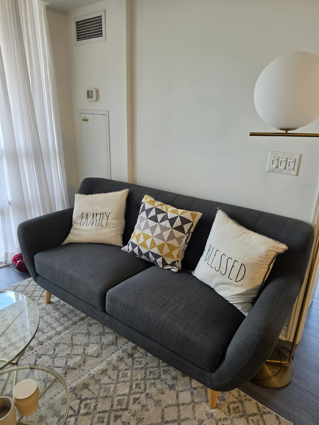 Dark Grey Mid-Century Modern Sofa