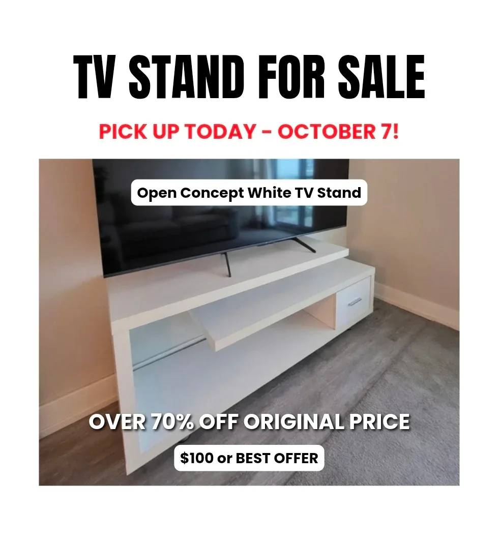Pickup TODAY 📦 Open Concept TV Stand (Like New), Holds 65" TV