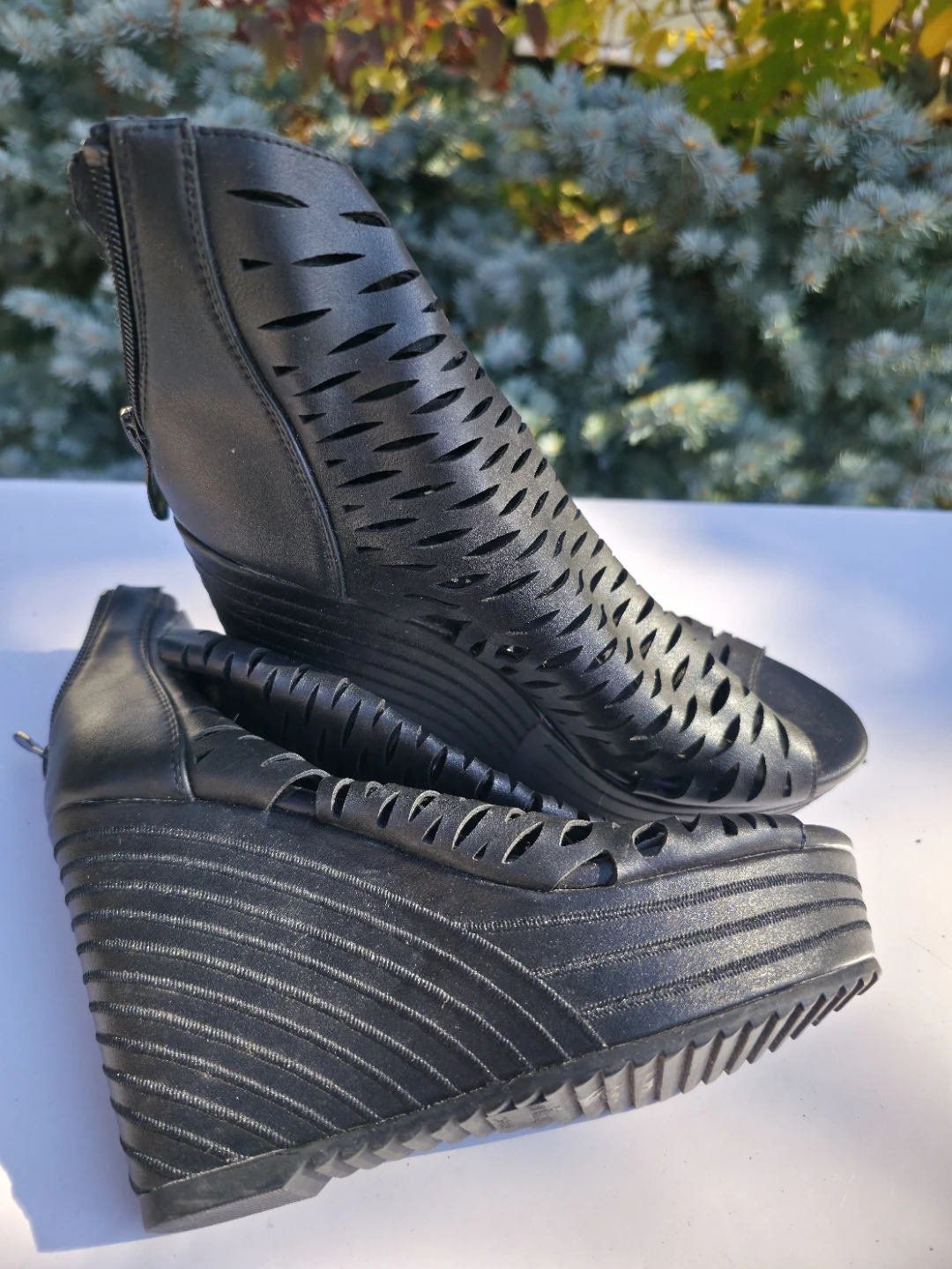 Black Cutout Wedge Ankle Boots