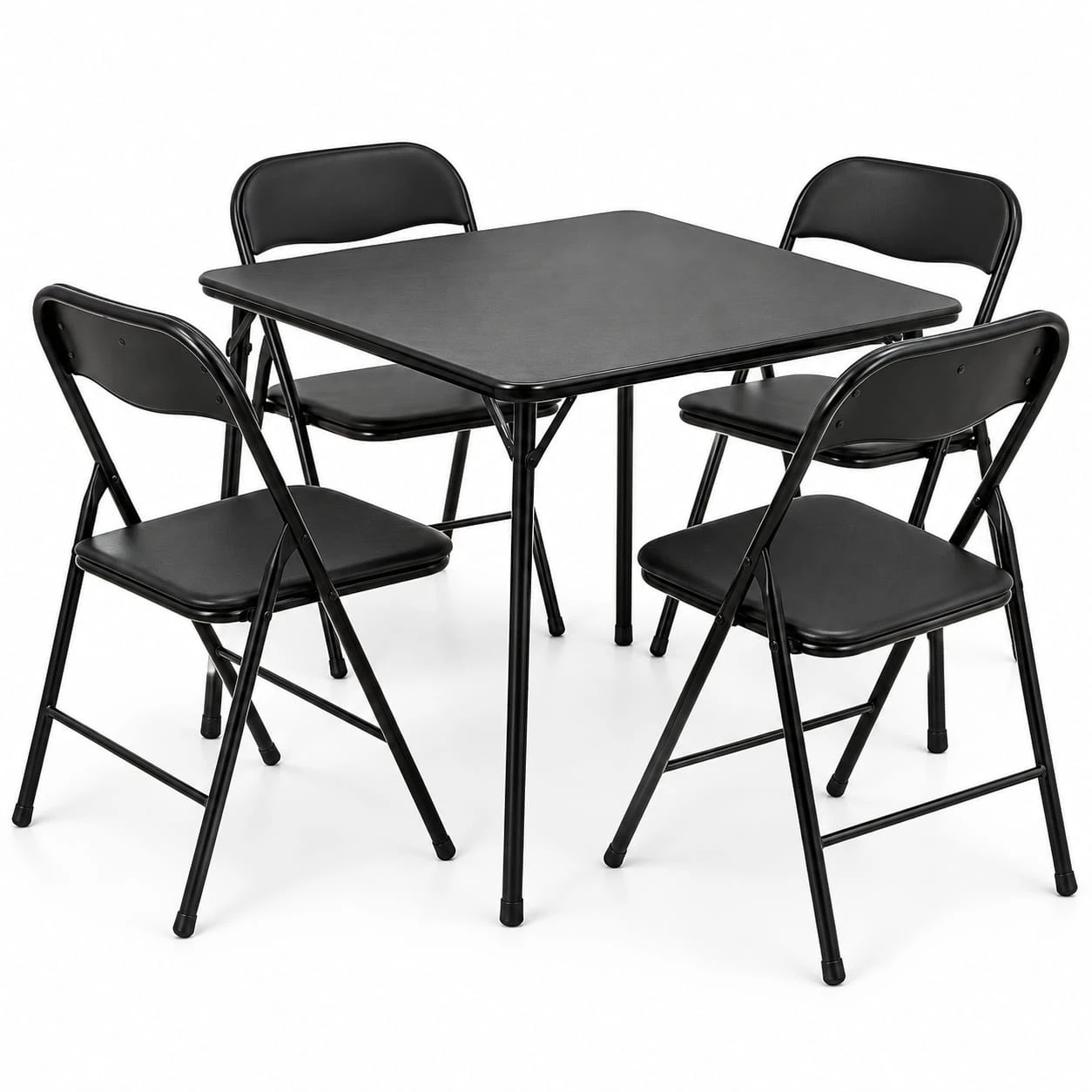 New<>5-Piece Black Folding Table and Chair Set