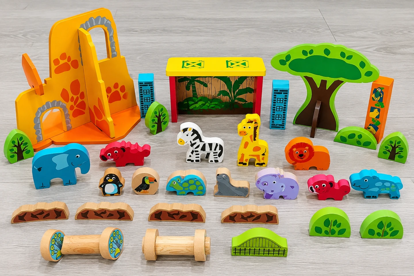 Wooden Safari Animal Playset
