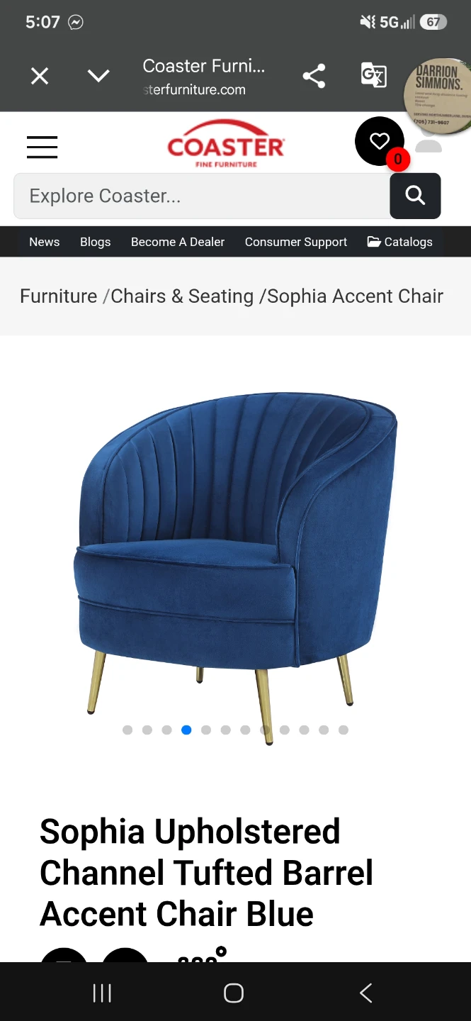 Coaster Furniture Sophia Blue Channel Tufted Barrel Chair