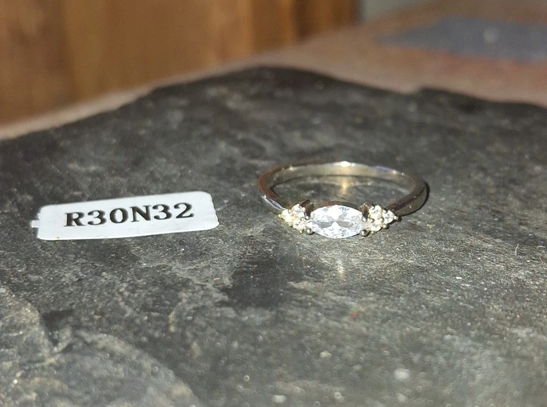 Size 6- Silver-Tone Ring with Marquise Crystal