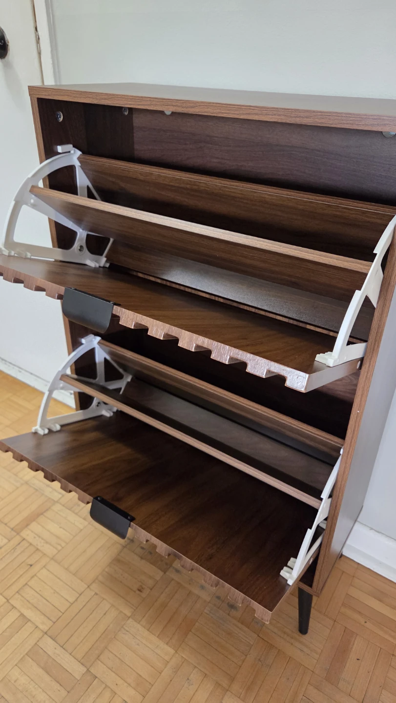 Walnut Shoe Storage Cabinet Storage with 2 Flip Drawers *new - photo 4