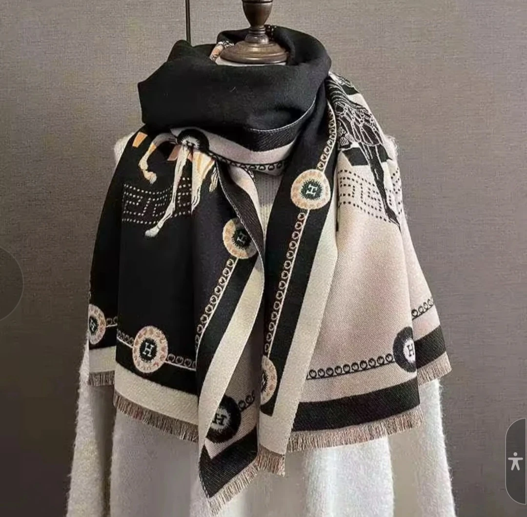 Black and Cream Horse Print Scarf - photo 4