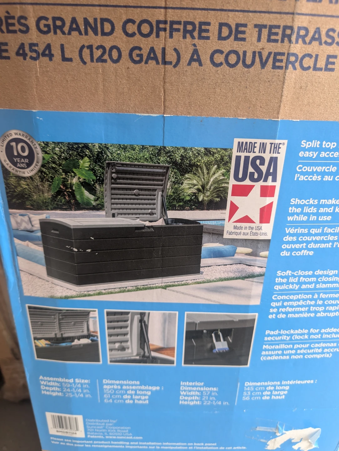 Suncast 120 Gallon Split Lid Deck Box