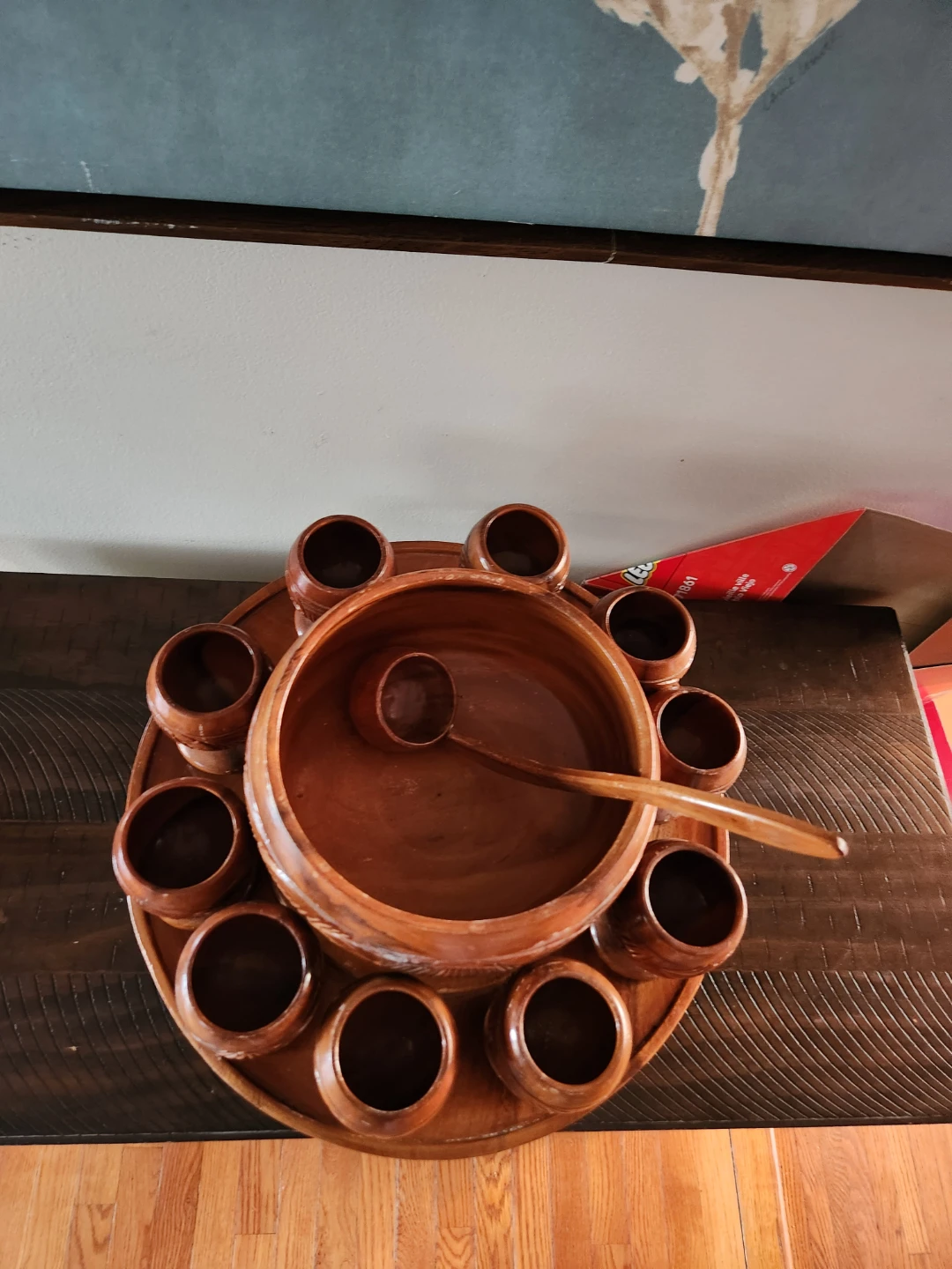 Vintage Hand-Carved tiki monkey Wooden Punch Bowl Set - photo 3