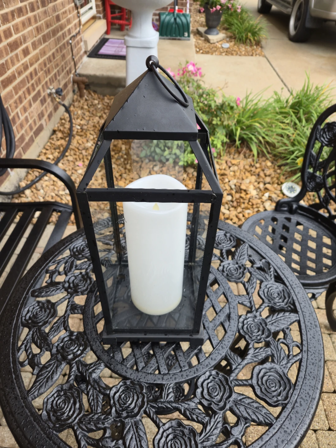 Black Steel Lantern with LED Flameless Candle – 18" Tall - photo 5
