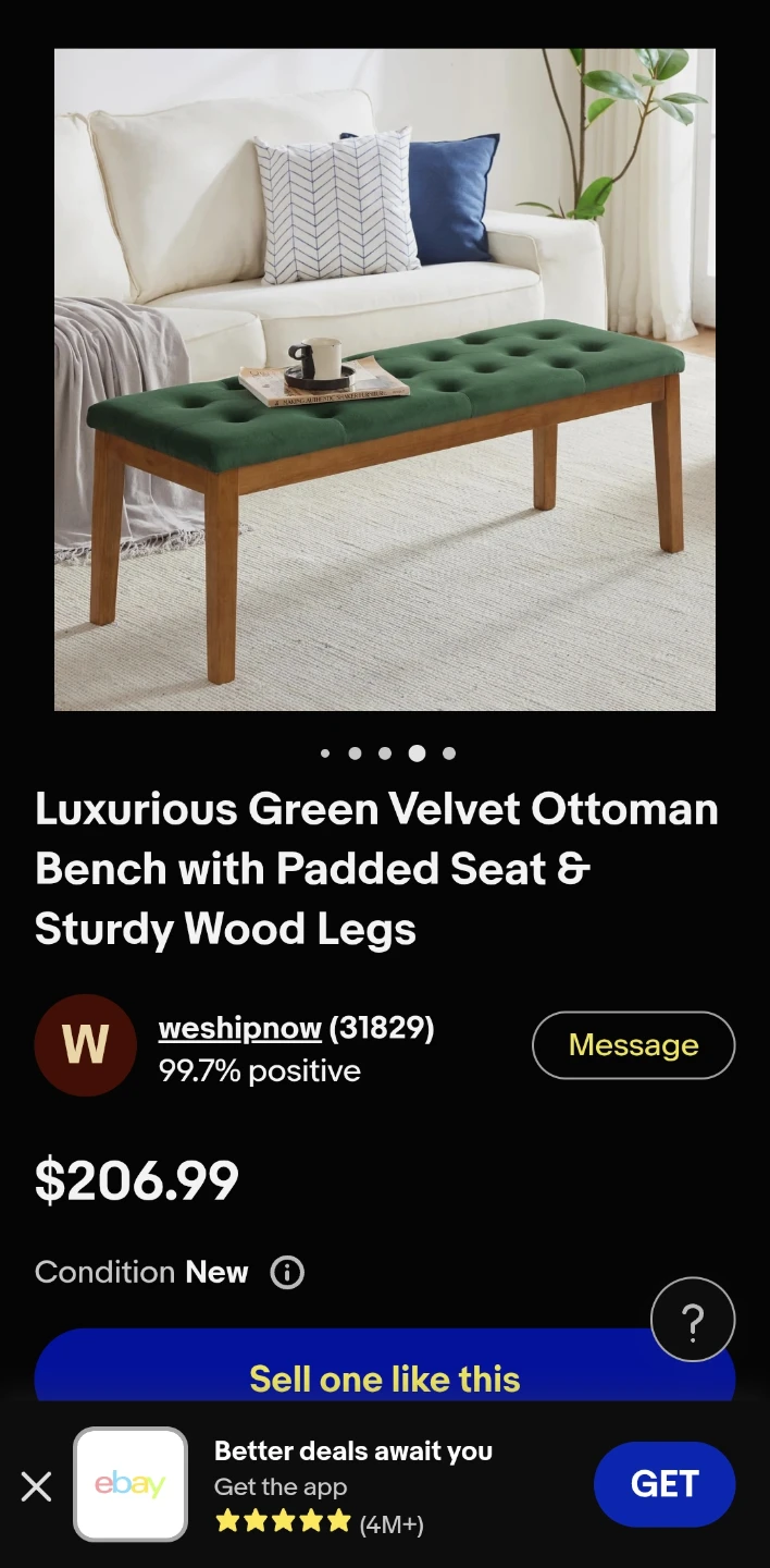 MILCIL Upholstered Bed Bench - Green Velvet - photo 2