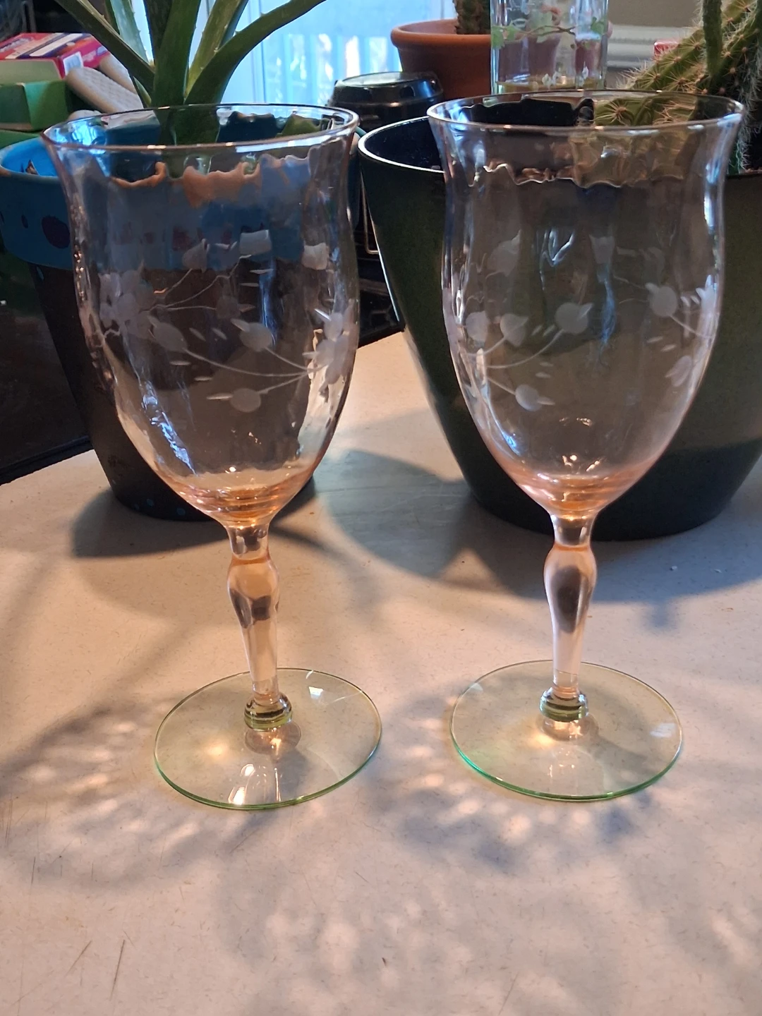 Set of 2 Vintage Weston Glass Co  Uranium Glass Wine Glasses - photo 2