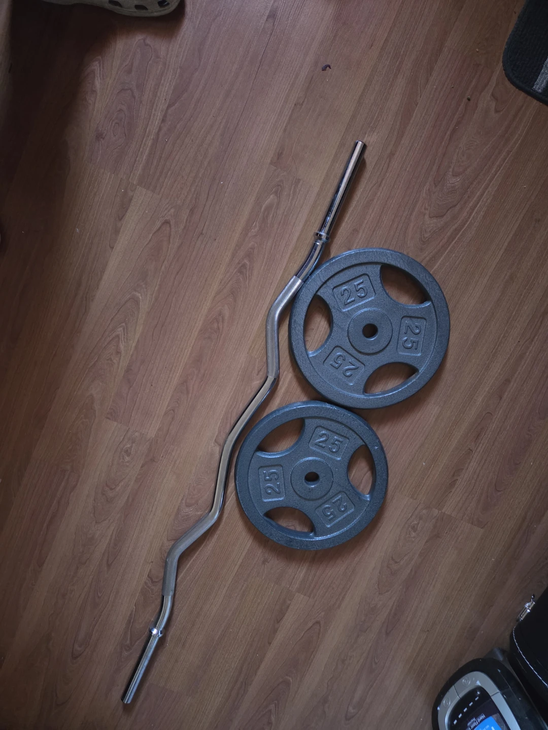 EZ Curl Barbell with Two 25 lb Weight Plates